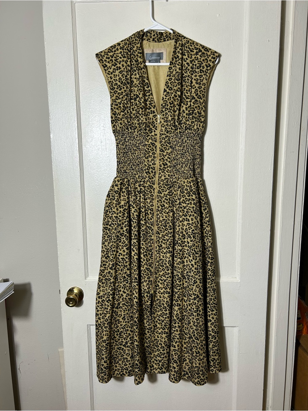 Anthropologie the tommie cap sleeve smocked leopard print zip midi dress S - Picture 2 of 9